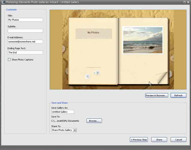 Uploading a gallery in Adobe Photoshop Elements 5
