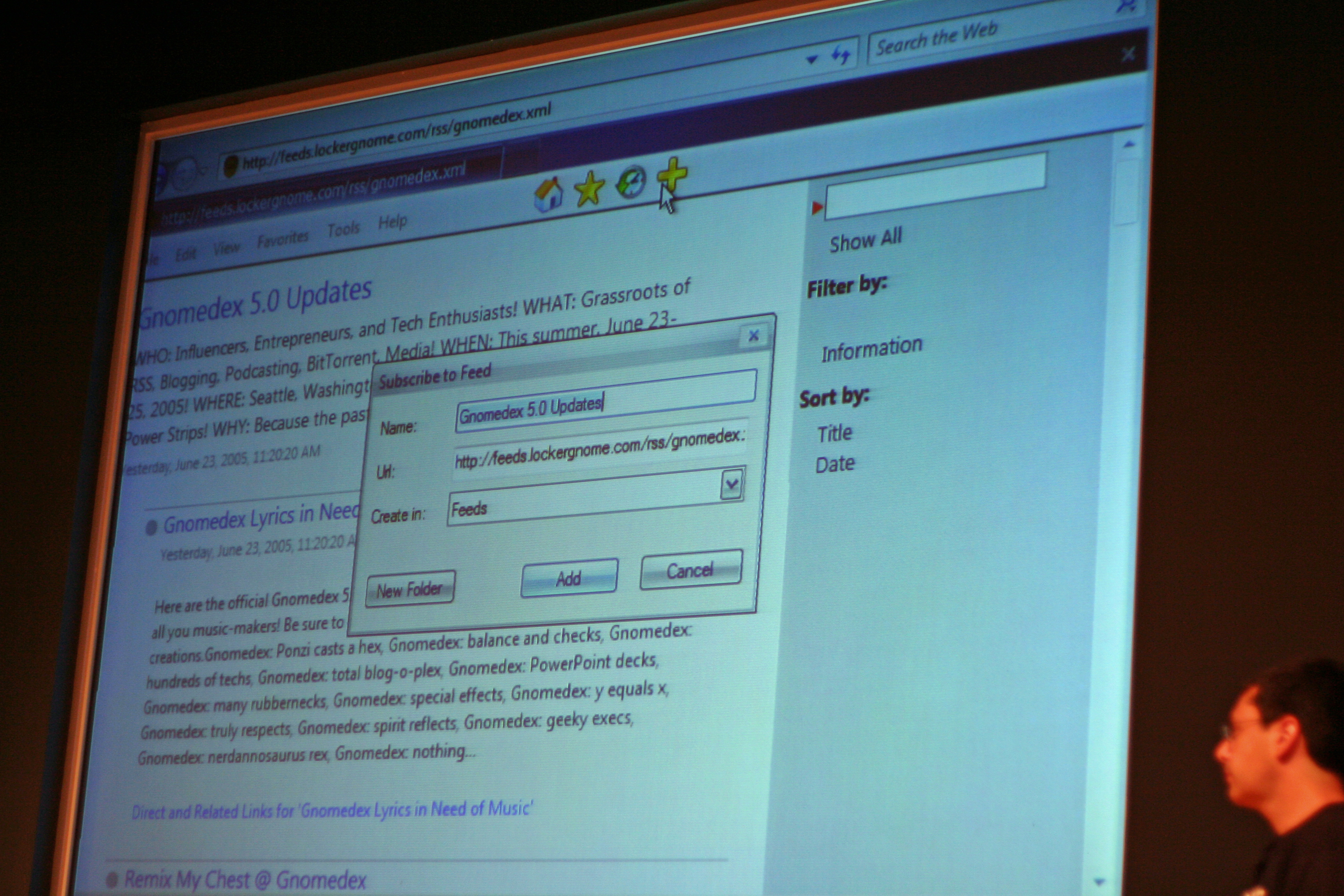 Adding a feed in Internet Explorer 7