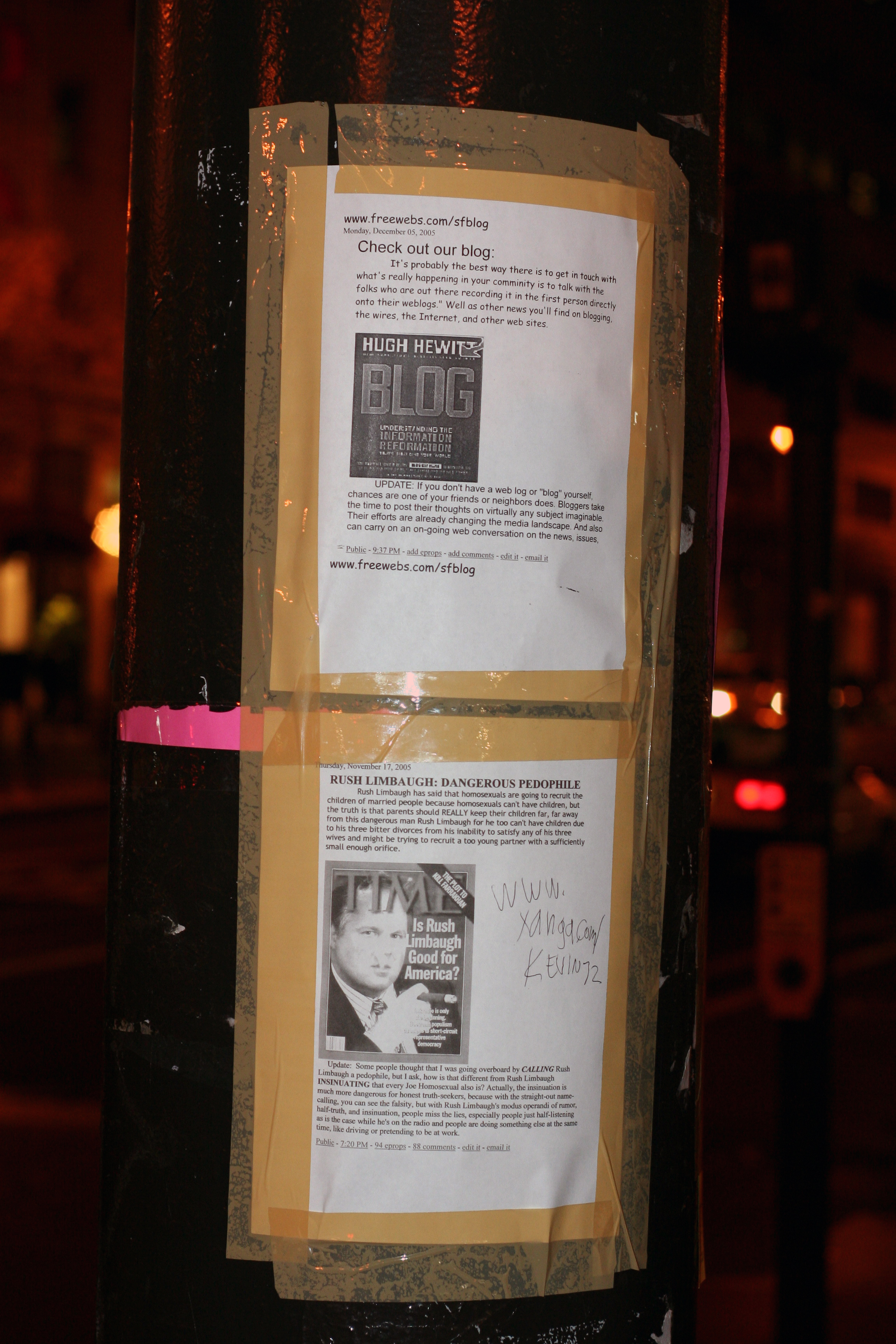 Blog posts on a lamp post