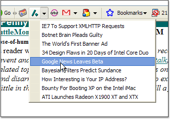 Slashdot feed Google Toolbar view