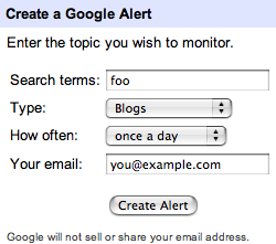 Google alerts configuration