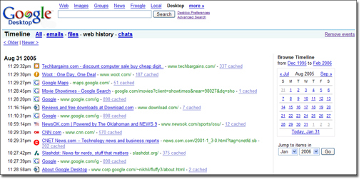 Google Desktop browse history