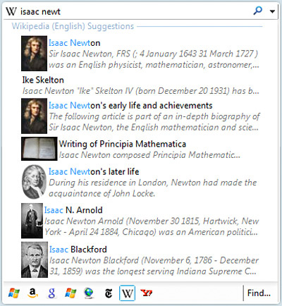 Internet Explorer 8 instant search