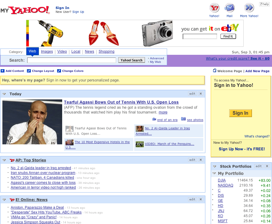 My Yahoo! homepage