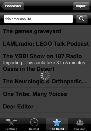 Podcaster navigation screen
