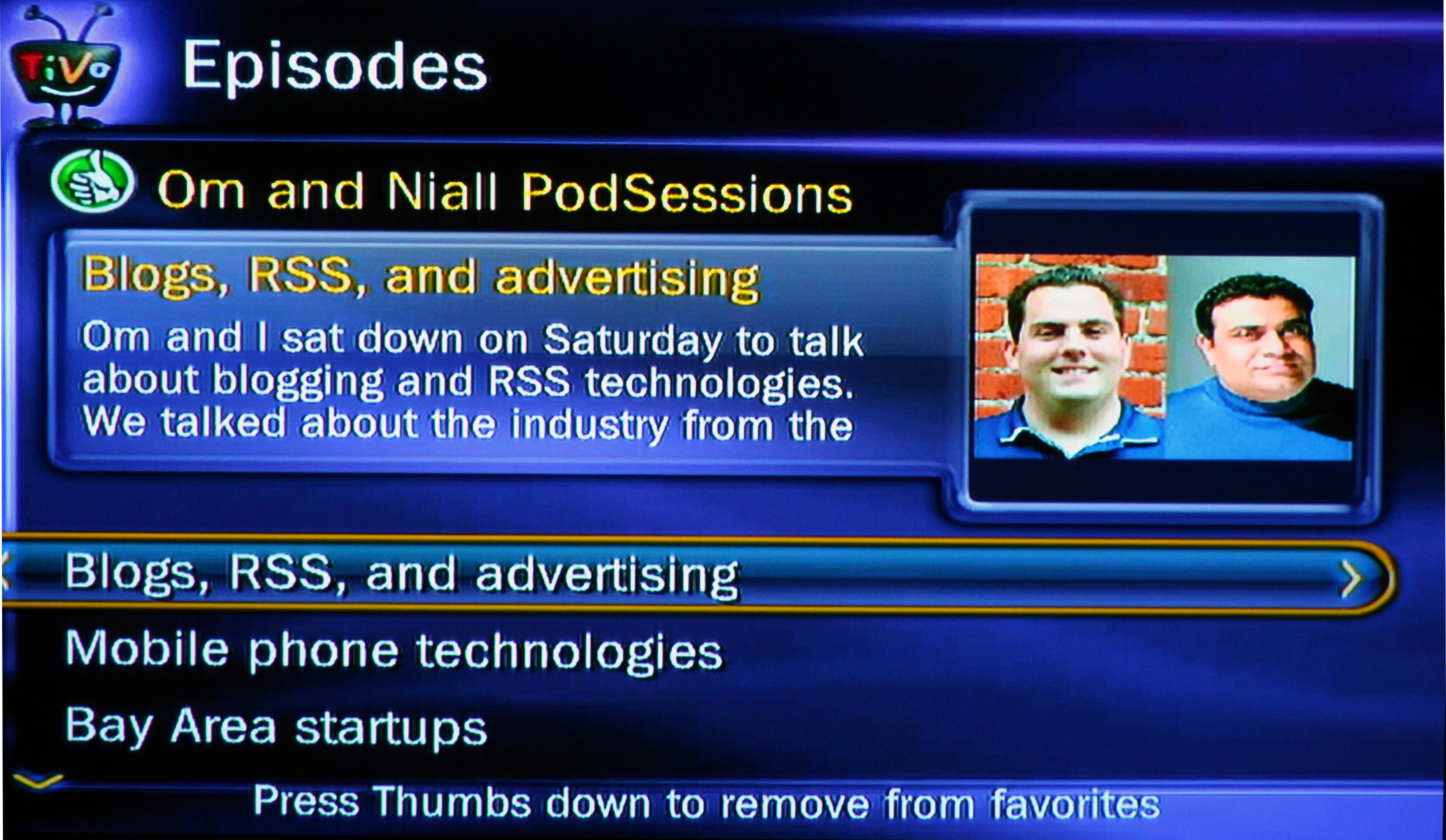 TiVo single podcast screen