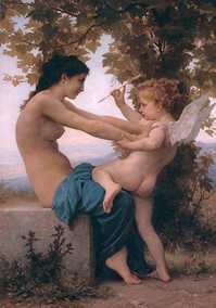 Jeune fille se dï¿½fendant contre l'Amour