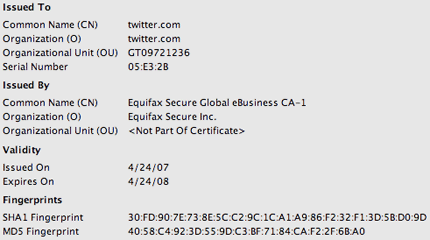 Twitter SSL certificate Firefox view