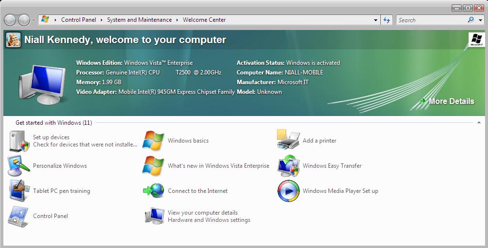Windows Vista beta 2 welcome center