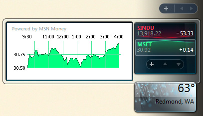 Windows Vista Sidebar stock price gadget with flyout