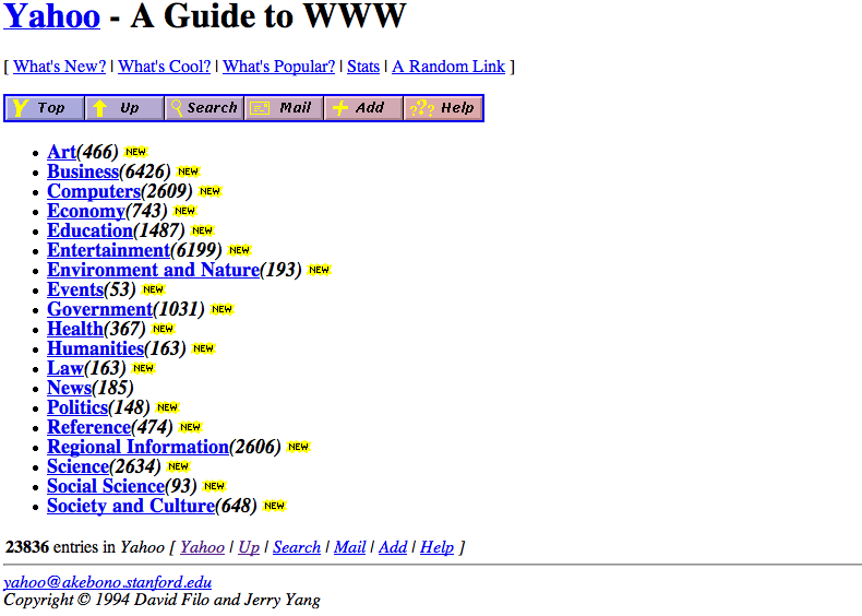Yahoo homepage 1994