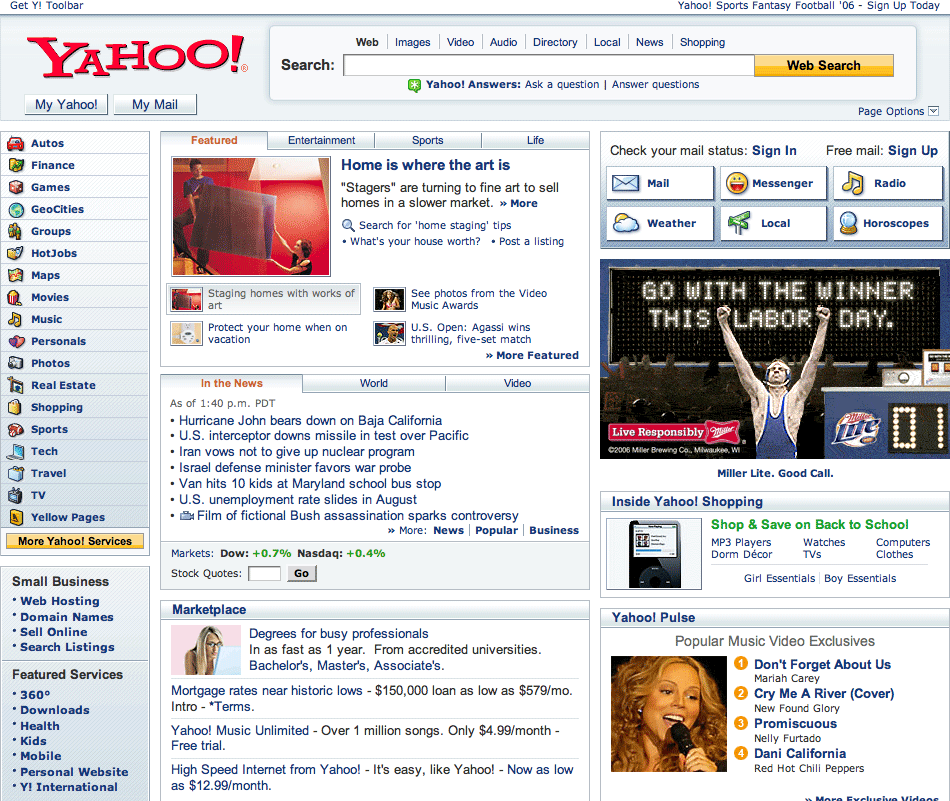 Yahoo homepage 2006