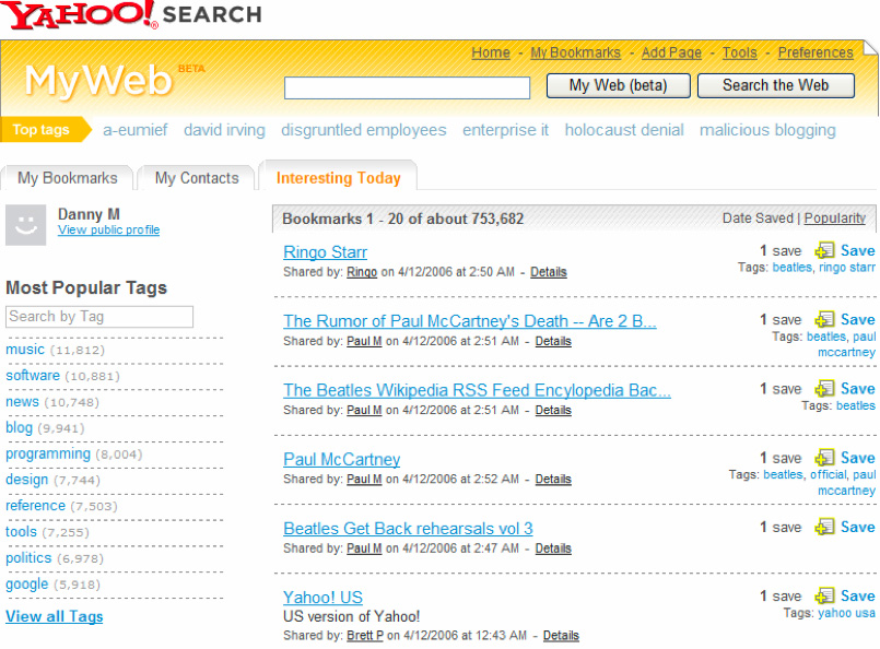 Yahoo MyWeb redesign